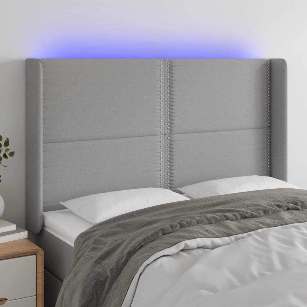 Hoofdbord LED 147x16x118/128 cm stof lichtgrijs is nu te koop bij PeponiXL, paradijselijk wonen!