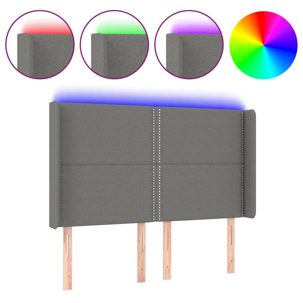 Hoofdbord LED 147x16x118/128 cm stof donkergrijs is nu te koop bij PeponiXL, paradijselijk wonen!
