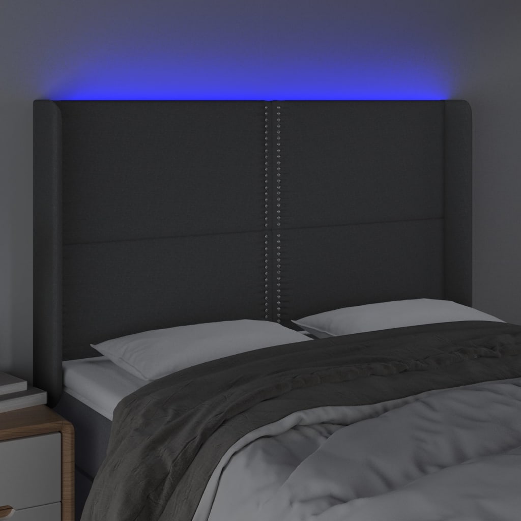 Hoofdbord LED 147x16x118/128 cm stof donkergrijs is nu te koop bij PeponiXL, paradijselijk wonen!