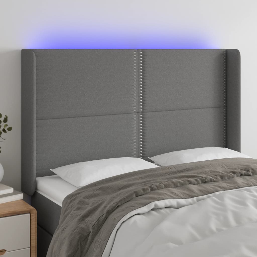 Hoofdbord LED 147x16x118/128 cm stof donkergrijs is nu te koop bij PeponiXL, paradijselijk wonen!