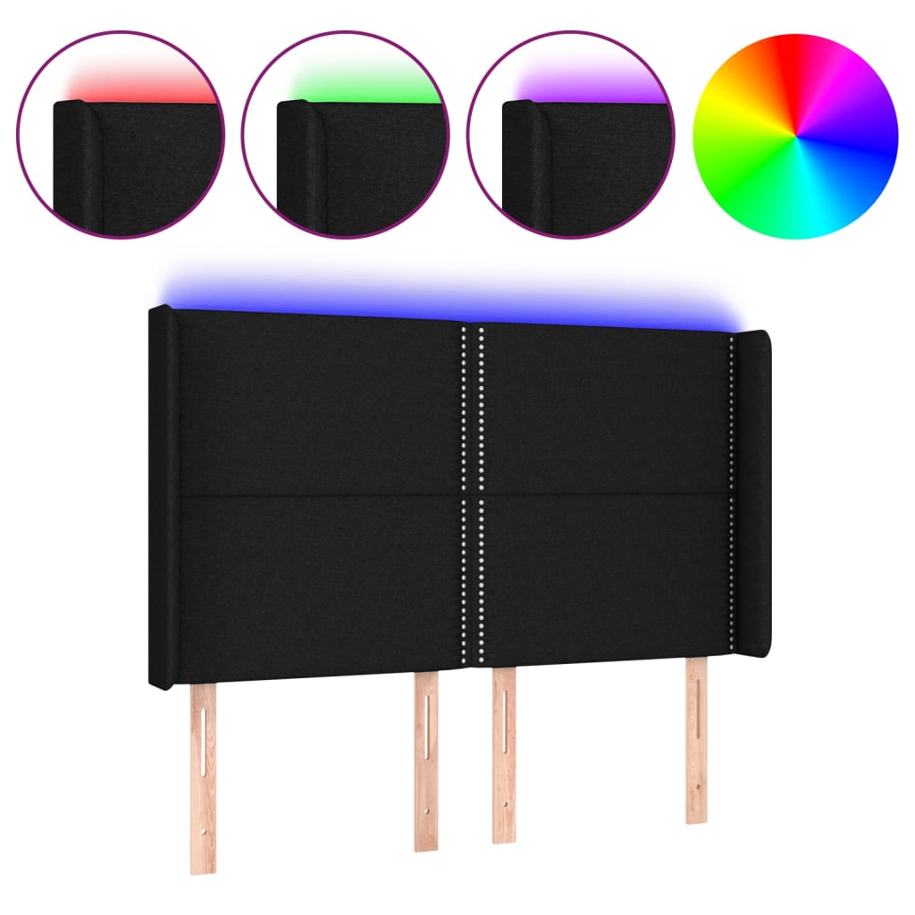 Hoofdbord LED 147x16x118/128 cm stof zwart is nu te koop bij PeponiXL, paradijselijk wonen!