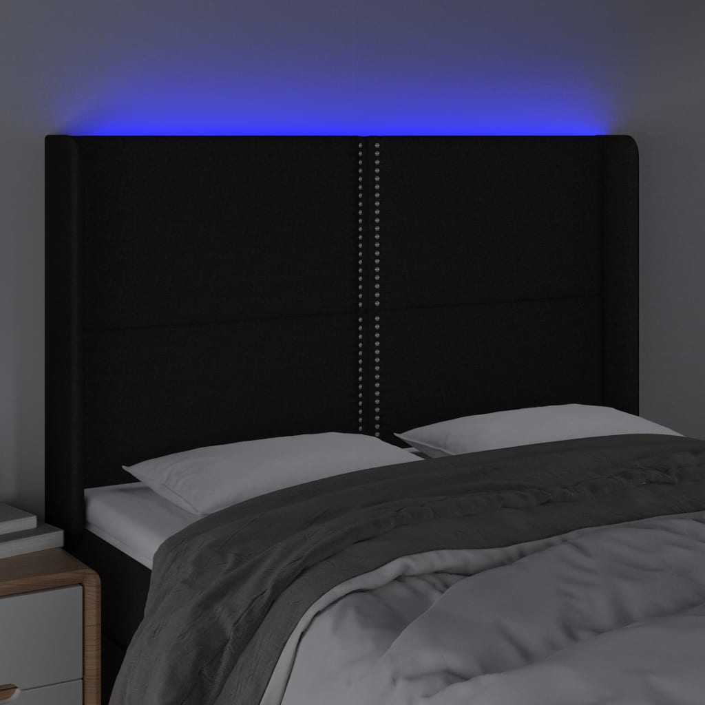 Hoofdbord LED 147x16x118/128 cm stof zwart is nu te koop bij PeponiXL, paradijselijk wonen!