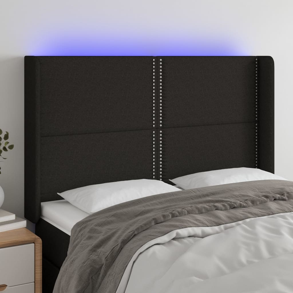 Hoofdbord LED 147x16x118/128 cm stof zwart is nu te koop bij PeponiXL, paradijselijk wonen!