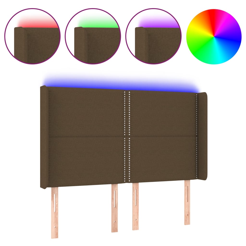 Hoofdbord LED 147x16x118/128 cm stof donkerbruin is nu te koop bij PeponiXL, paradijselijk wonen!