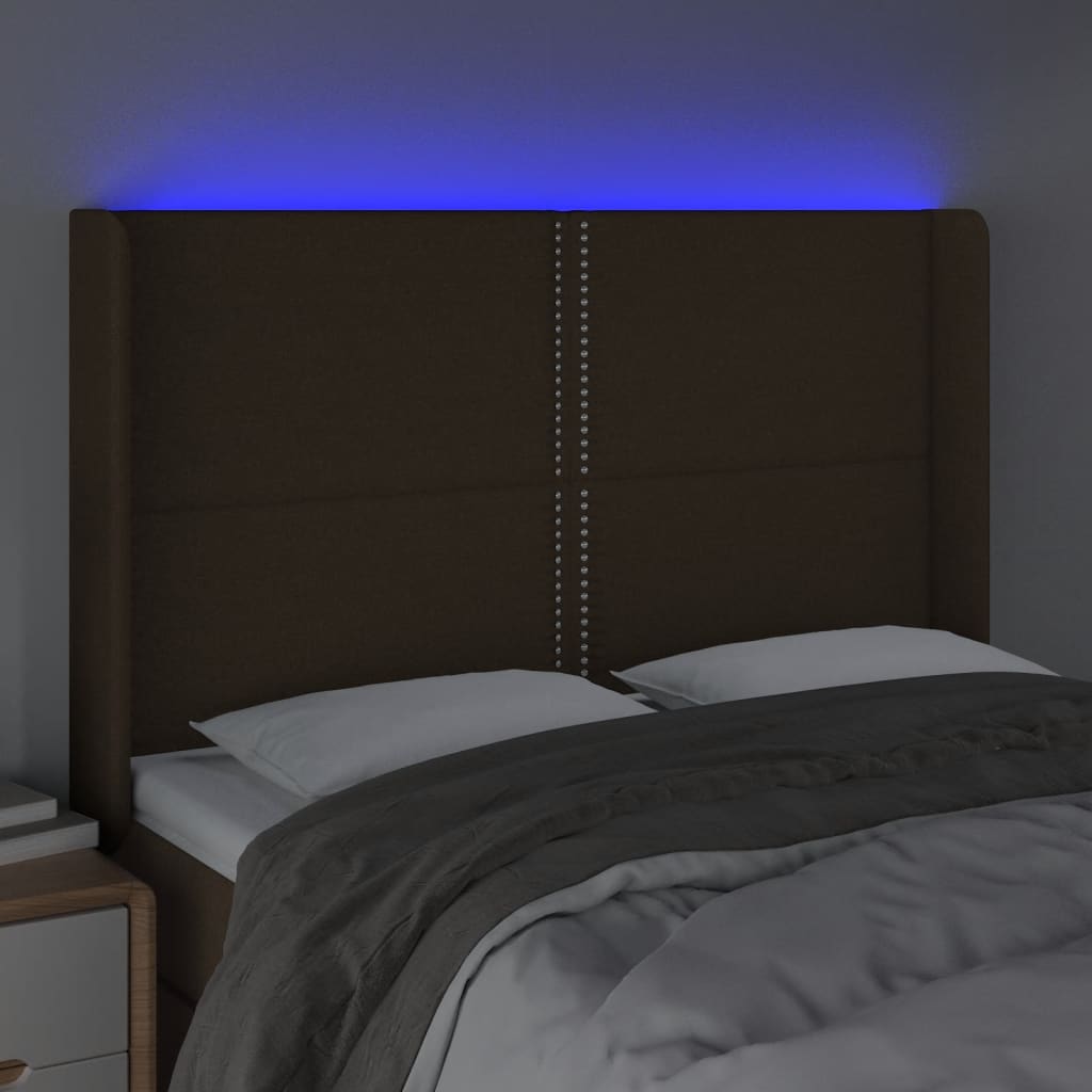Hoofdbord LED 147x16x118/128 cm stof donkerbruin is nu te koop bij PeponiXL, paradijselijk wonen!