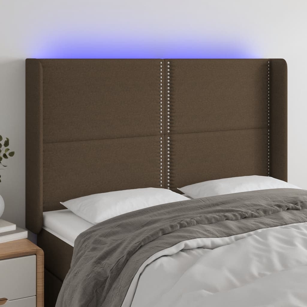 Hoofdbord LED 147x16x118/128 cm stof donkerbruin is nu te koop bij PeponiXL, paradijselijk wonen!