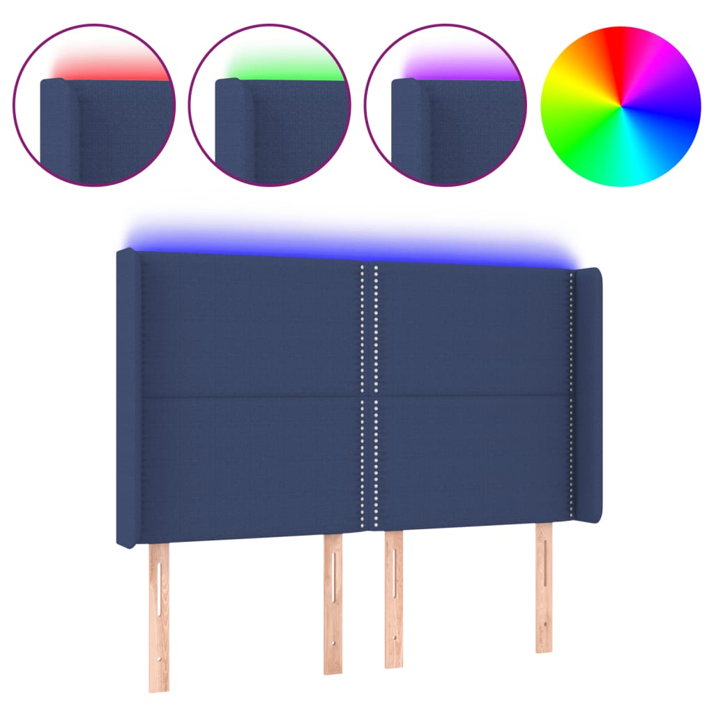 Hoofdbord LED 147x16x118/128 cm stof blauw is nu te koop bij PeponiXL, paradijselijk wonen!