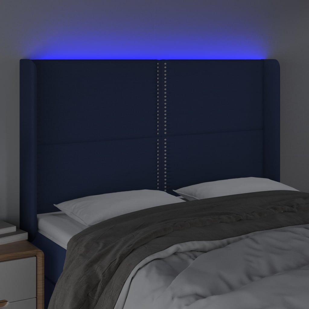 Hoofdbord LED 147x16x118/128 cm stof blauw is nu te koop bij PeponiXL, paradijselijk wonen!