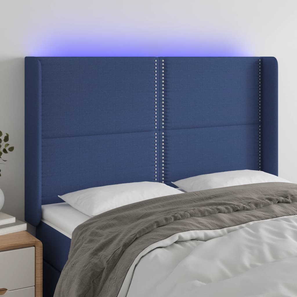 Hoofdbord LED 147x16x118/128 cm stof blauw is nu te koop bij PeponiXL, paradijselijk wonen!
