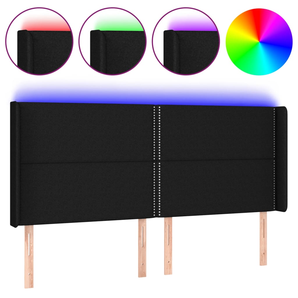 Hoofdbord LED 163x16x118/128 cm stof zwart is nu te koop bij PeponiXL, paradijselijk wonen!