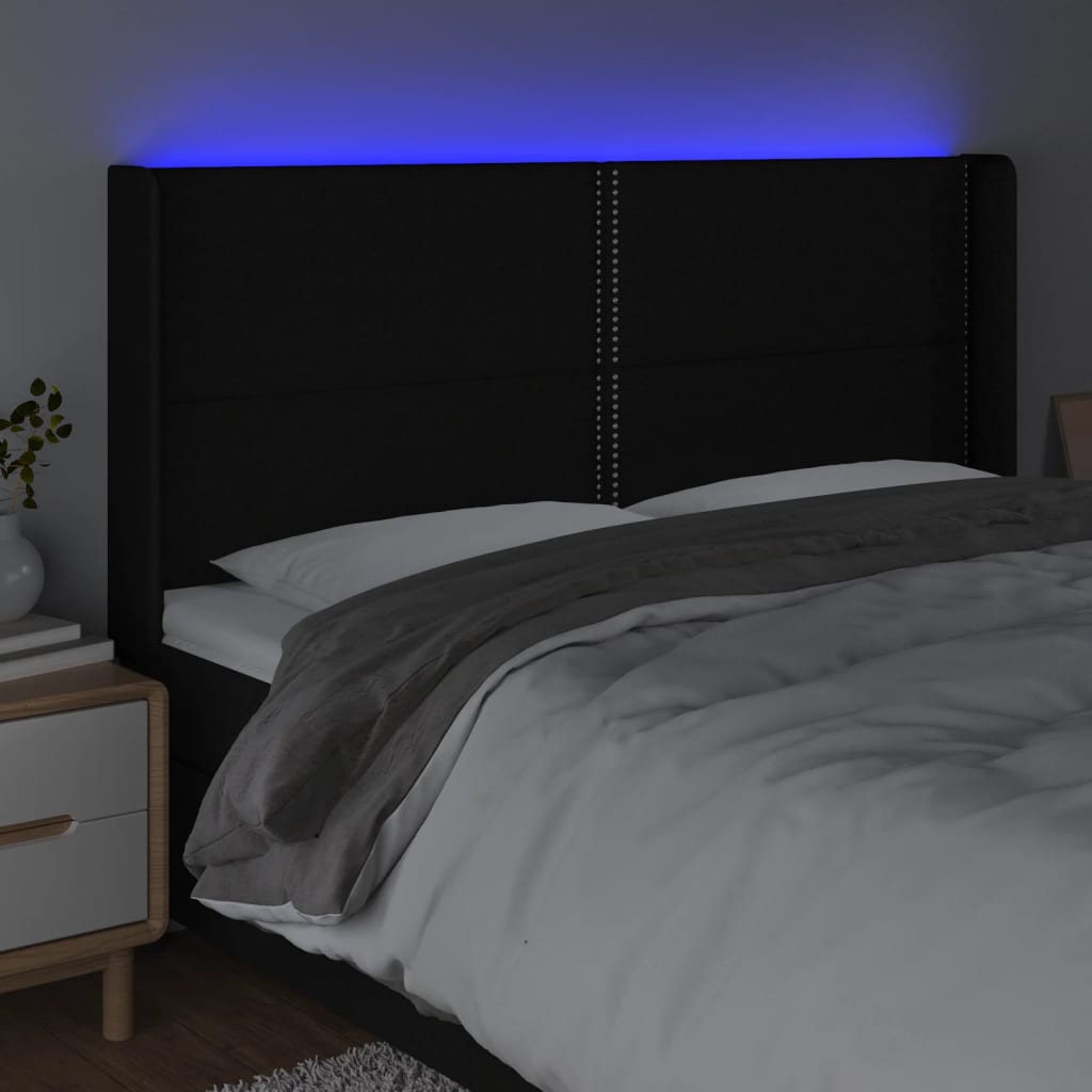 Hoofdbord LED 163x16x118/128 cm stof zwart is nu te koop bij PeponiXL, paradijselijk wonen!