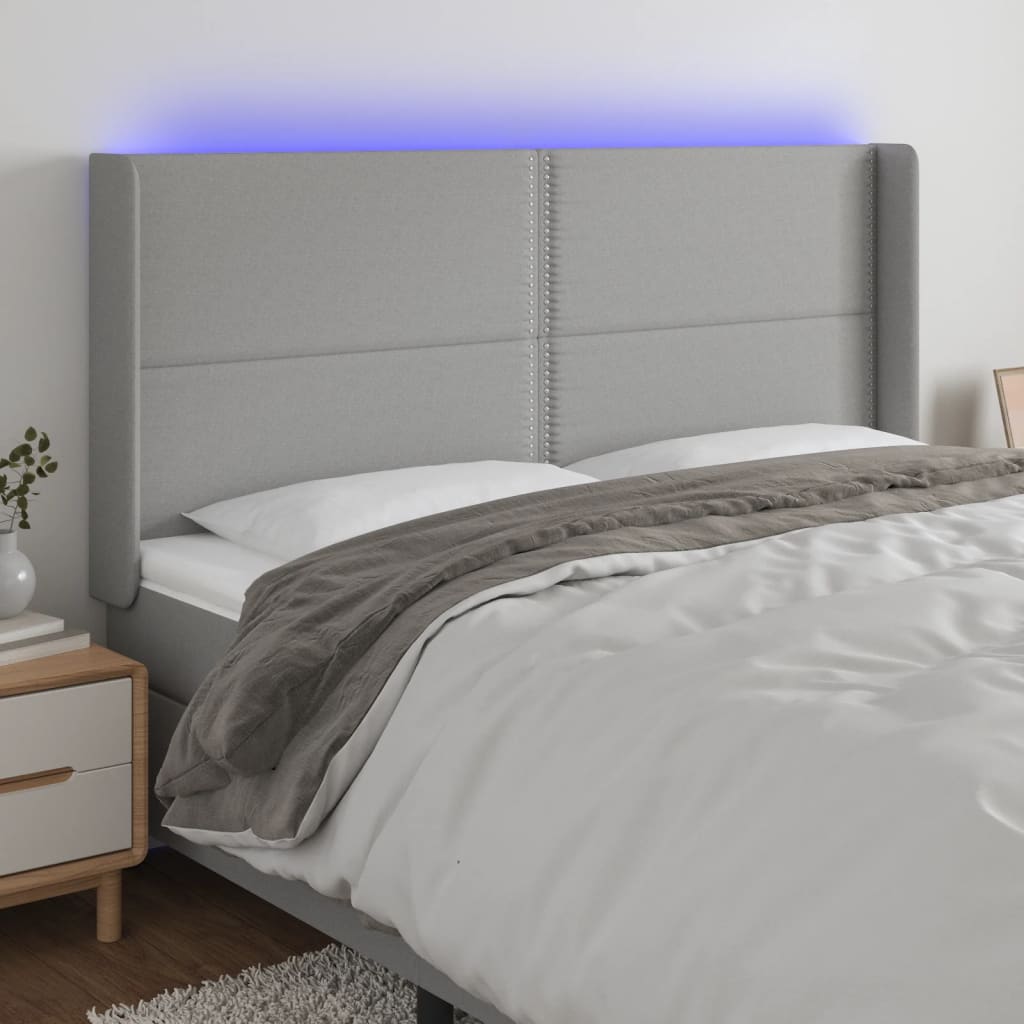 Hoofdbord LED 183x16x118/128 cm stof lichtgrijs is nu te koop bij PeponiXL, paradijselijk wonen!