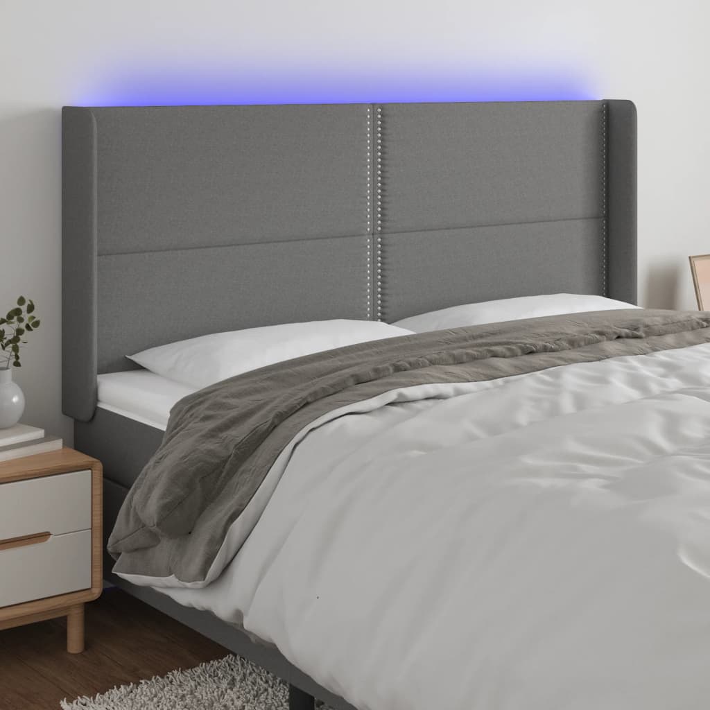 Hoofdbord LED 183x16x118/128 cm stof donkergrijs is nu te koop bij PeponiXL, paradijselijk wonen!