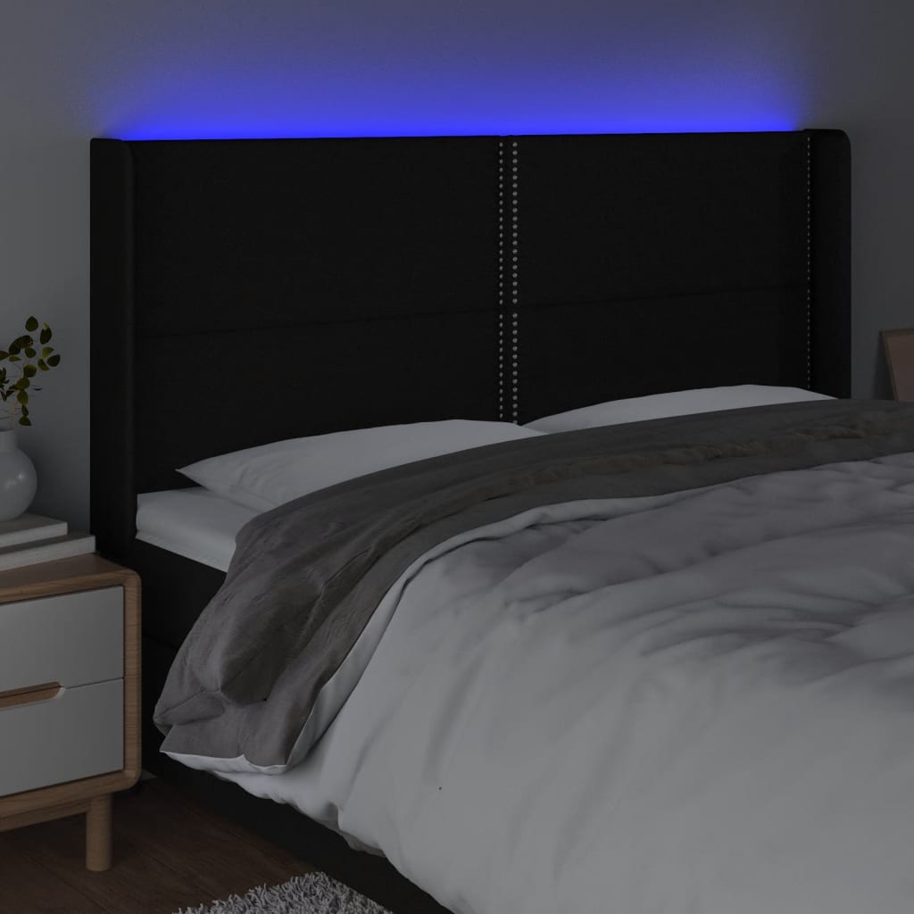 Hoofdbord LED 183x16x118/128 cm stof zwart is nu te koop bij PeponiXL, paradijselijk wonen!