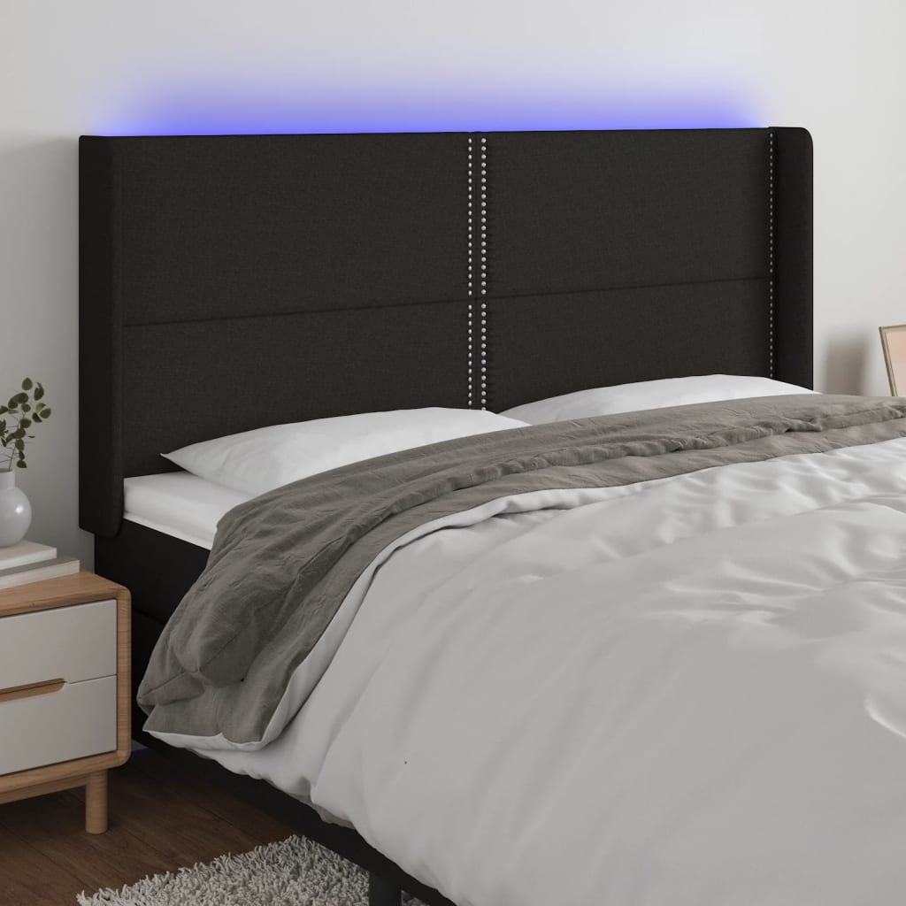 Hoofdbord LED 183x16x118/128 cm stof zwart is nu te koop bij PeponiXL, paradijselijk wonen!