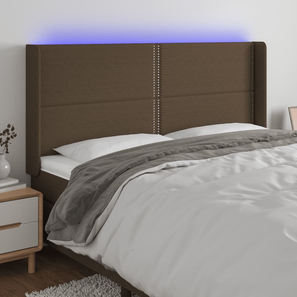 Hoofdbord LED 183x16x118/128 cm stof donkerbruin is nu te koop bij PeponiXL, paradijselijk wonen!
