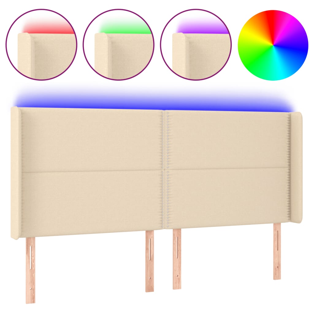 Hoofdbord LED 183x16x118/128 cm stof crèmekleurig is nu te koop bij PeponiXL, paradijselijk wonen!