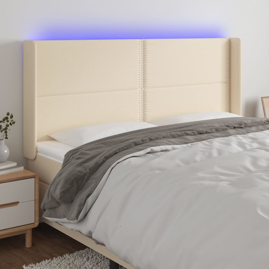Hoofdbord LED 183x16x118/128 cm stof crèmekleurig is nu te koop bij PeponiXL, paradijselijk wonen!