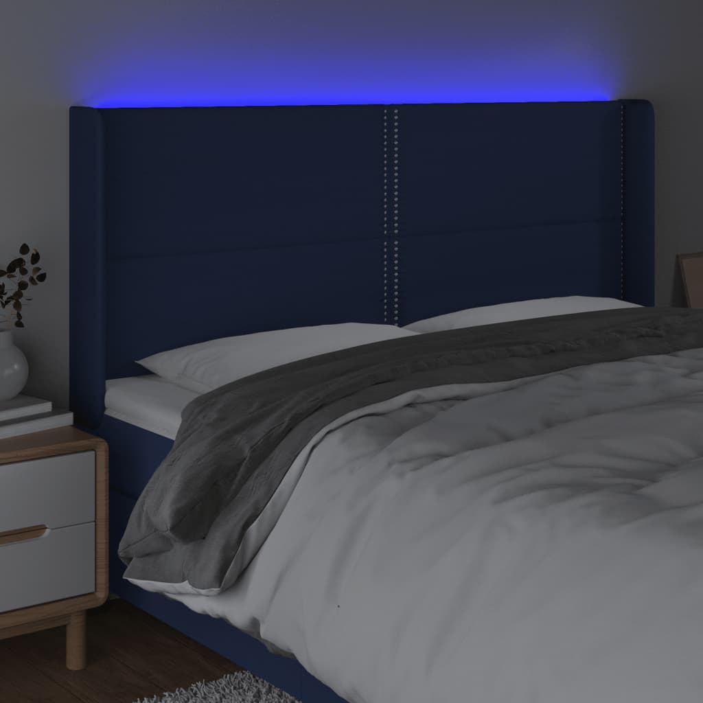 Hoofdbord LED 183x16x118/128 cm stof blauw is nu te koop bij PeponiXL, paradijselijk wonen!