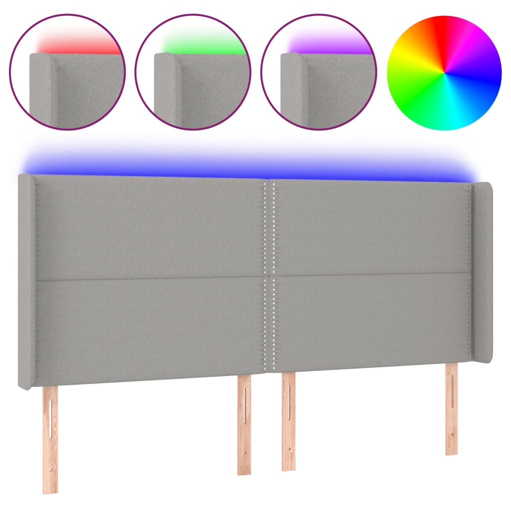 Hoofdbord LED 203x16x118/128 cm stof lichtgrijs is nu te koop bij PeponiXL, paradijselijk wonen!