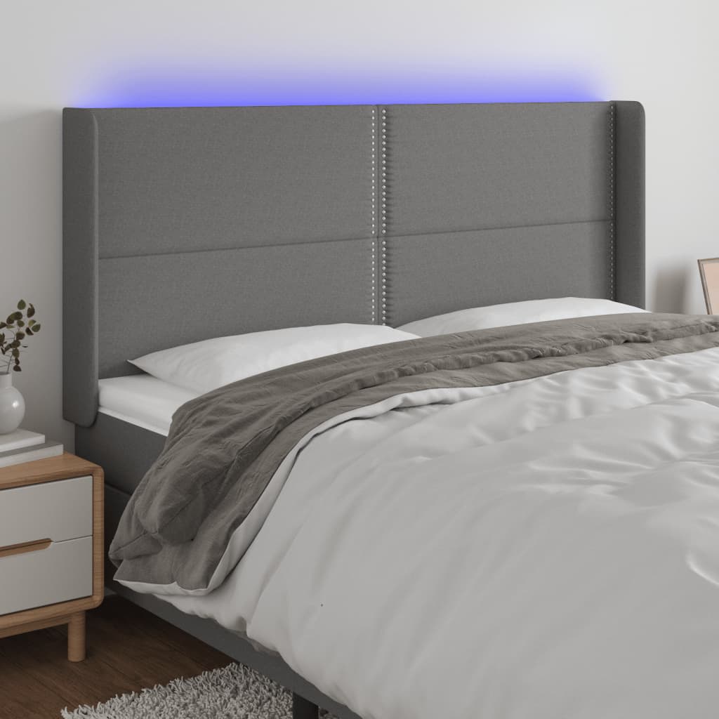 Hoofdbord LED 203x16x118/128 cm stof donkergrijs is nu te koop bij PeponiXL, paradijselijk wonen!