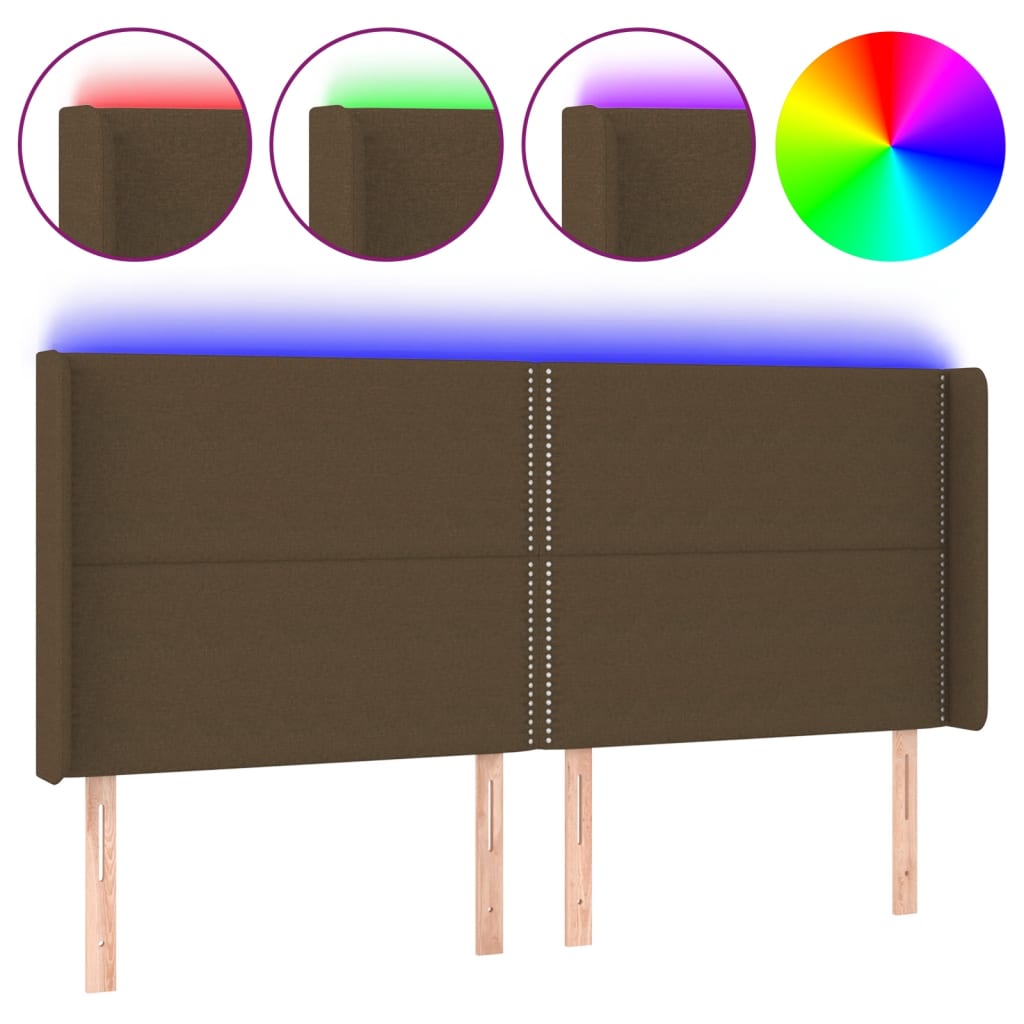 Hoofdbord LED 203x16x118/128 cm stof donkerbruin is nu te koop bij PeponiXL, paradijselijk wonen!