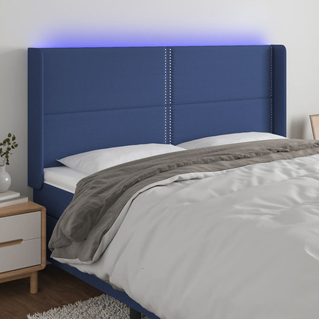 Hoofdbord LED 203x16x118/128 cm stof blauw is nu te koop bij PeponiXL, paradijselijk wonen!