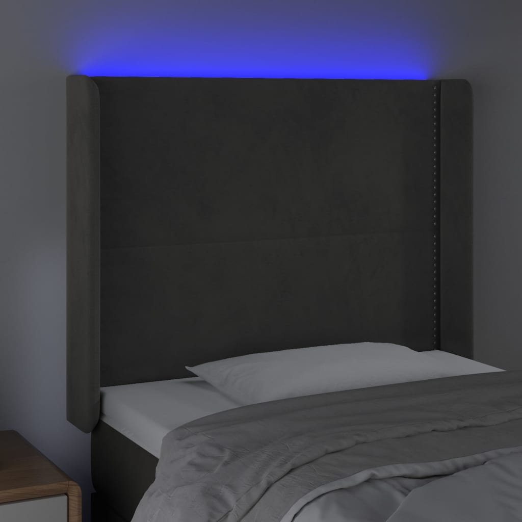 Hoofdbord LED 83x16x118/128 cm fluweel donkergrijs is nu te koop bij PeponiXL, paradijselijk wonen!