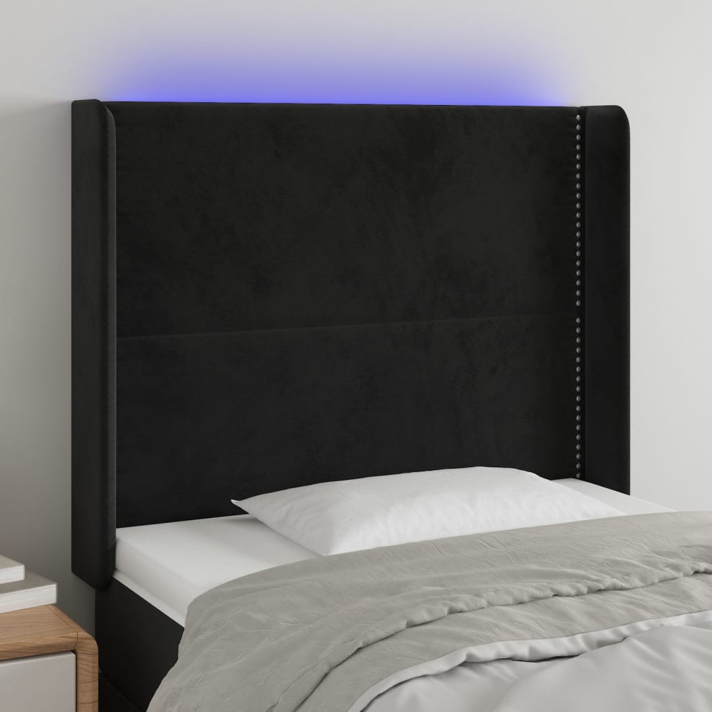 Hoofdbord LED 83x16x118/128 cm fluweel zwart is nu te koop bij PeponiXL, paradijselijk wonen!