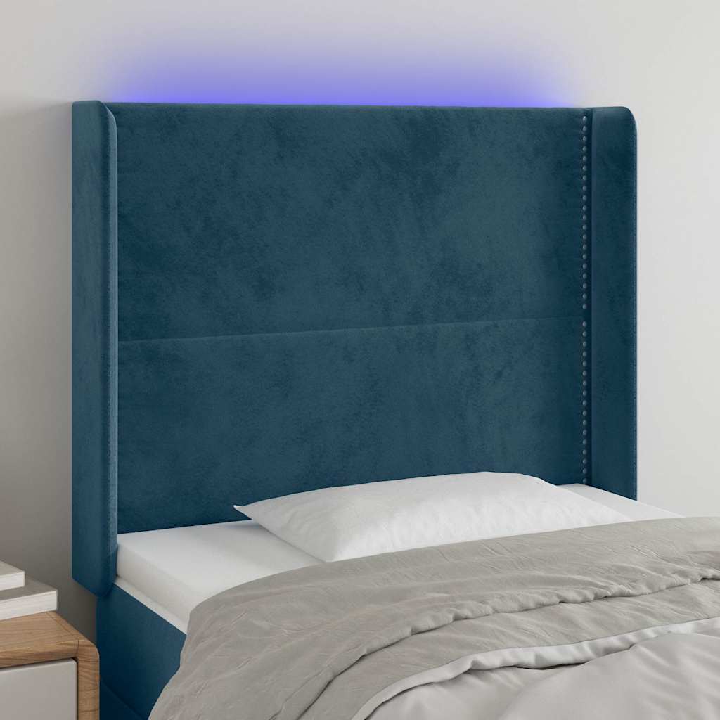 Hoofdbord LED 83x16x118/128 cm fluweel donkerblauw is nu te koop bij PeponiXL, paradijselijk wonen!