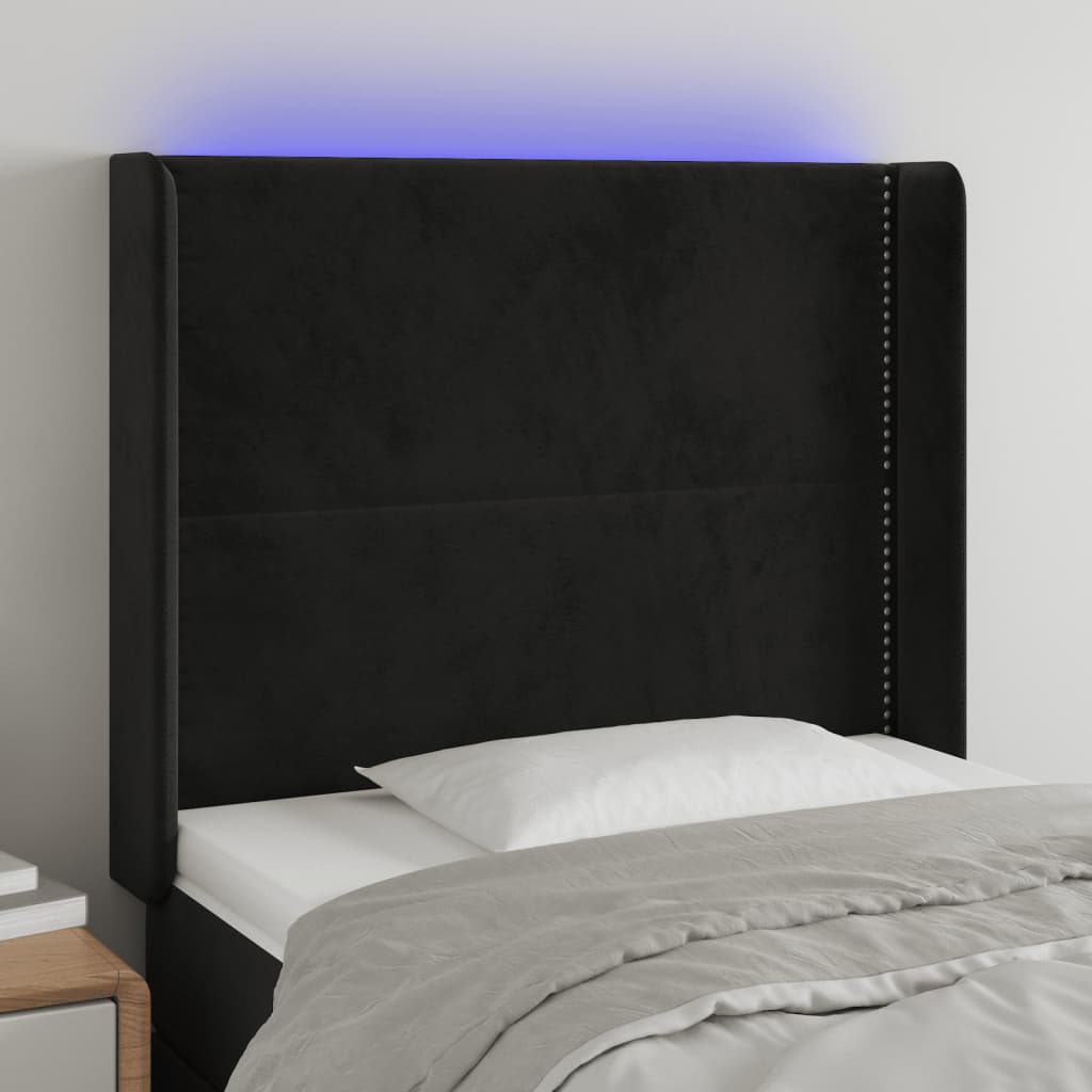 Hoofdbord LED 93x16x118/128 cm fluweel zwart is nu te koop bij PeponiXL, paradijselijk wonen!