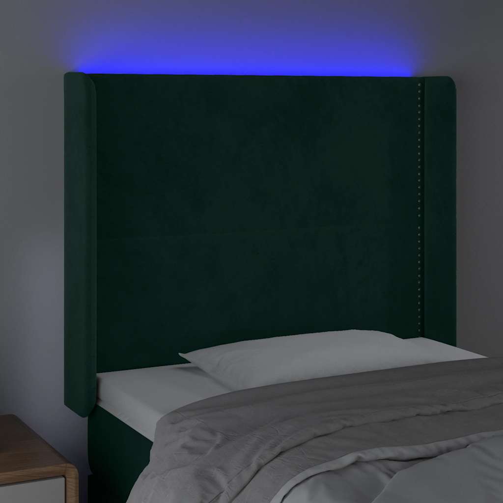 Hoofdbord LED 93x16x118/128 cm fluweel donkergroen is nu te koop bij PeponiXL, paradijselijk wonen!