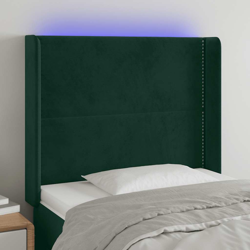 Hoofdbord LED 93x16x118/128 cm fluweel donkergroen is nu te koop bij PeponiXL, paradijselijk wonen!