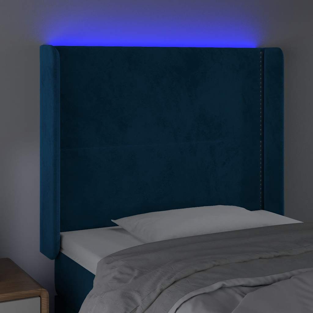 Hoofdbord LED 93x16x118/128 cm fluweel donkerblauw is nu te koop bij PeponiXL, paradijselijk wonen!