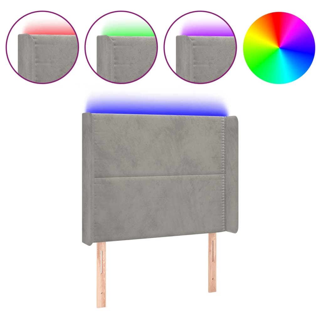 Hoofdbord LED 103x16x118/128 cm fluweel lichtgrijs is nu te koop bij PeponiXL, paradijselijk wonen!