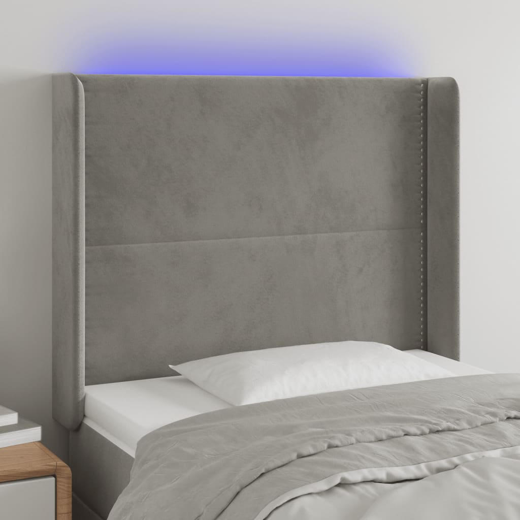 Hoofdbord LED 103x16x118/128 cm fluweel lichtgrijs is nu te koop bij PeponiXL, paradijselijk wonen!