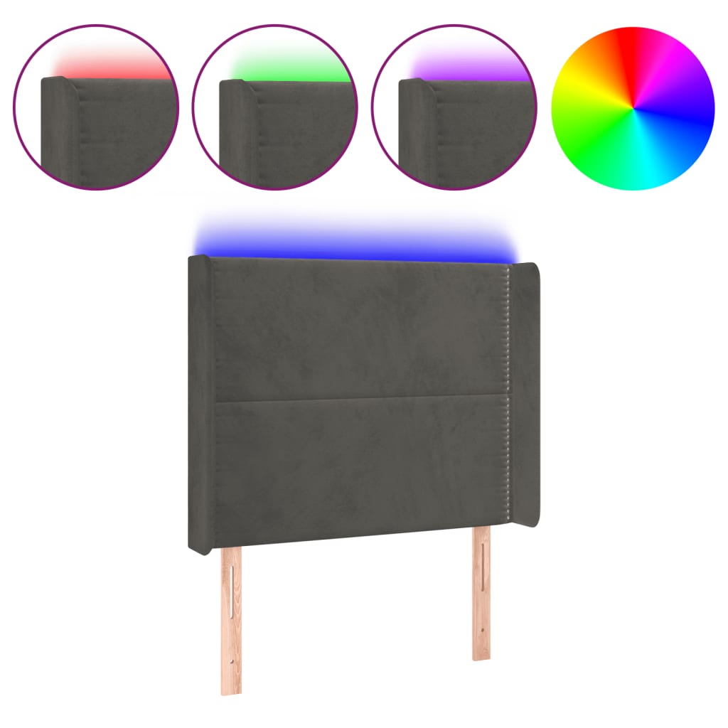 Hoofdbord LED 103x16x118/128 cm fluweel donkergrijs is nu te koop bij PeponiXL, paradijselijk wonen!