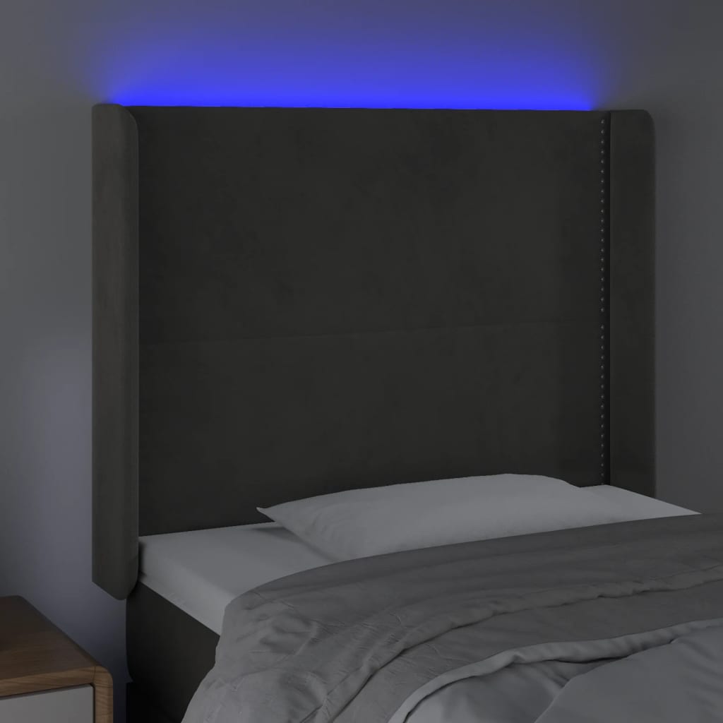 Hoofdbord LED 103x16x118/128 cm fluweel donkergrijs is nu te koop bij PeponiXL, paradijselijk wonen!