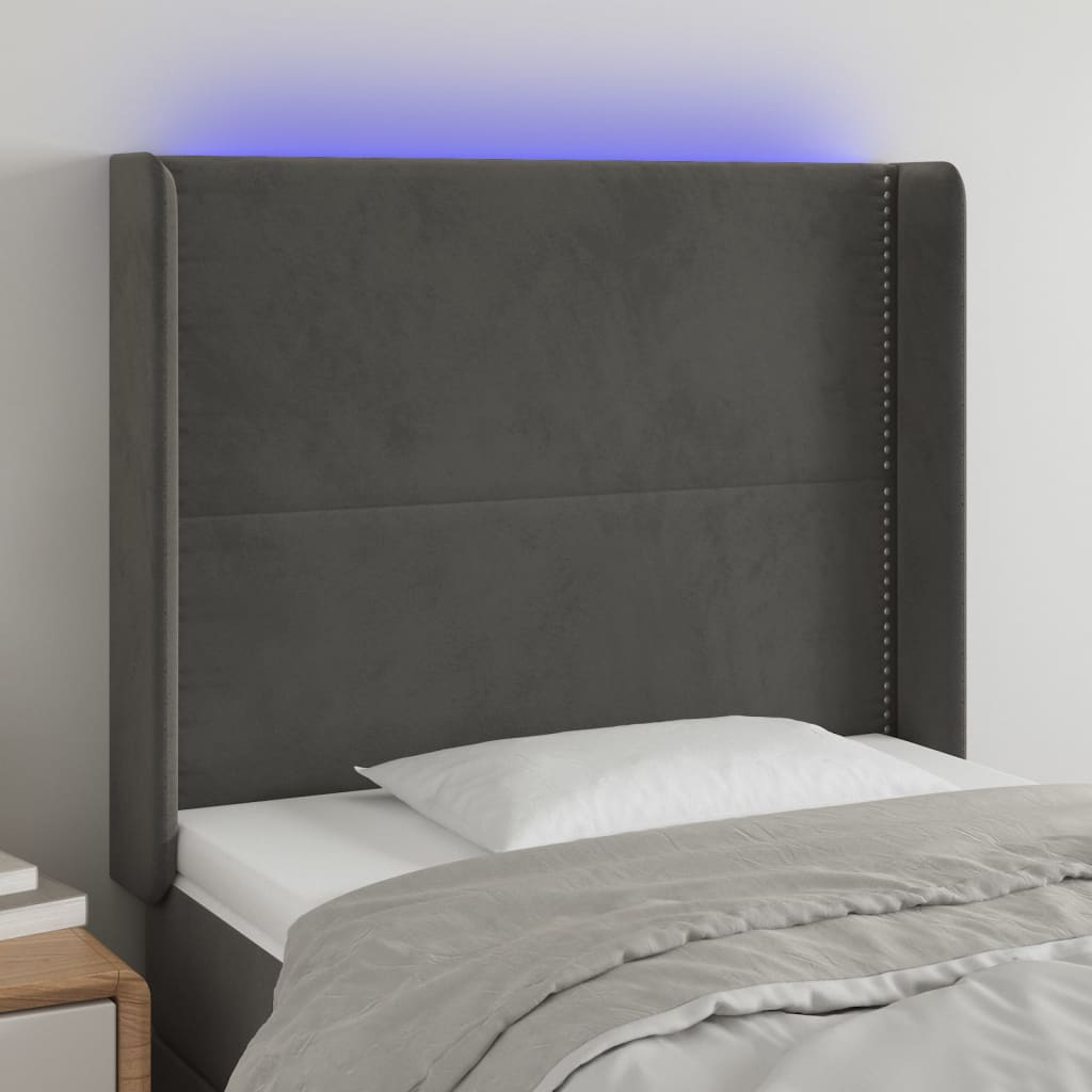 Hoofdbord LED 103x16x118/128 cm fluweel donkergrijs is nu te koop bij PeponiXL, paradijselijk wonen!