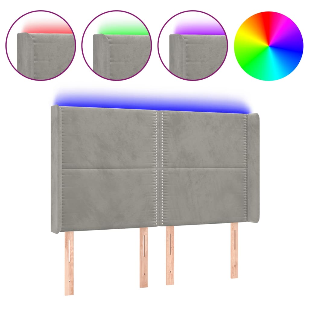 Hoofdbord LED 147x16x118/128 cm fluweel lichtgrijs is nu te koop bij PeponiXL, paradijselijk wonen!