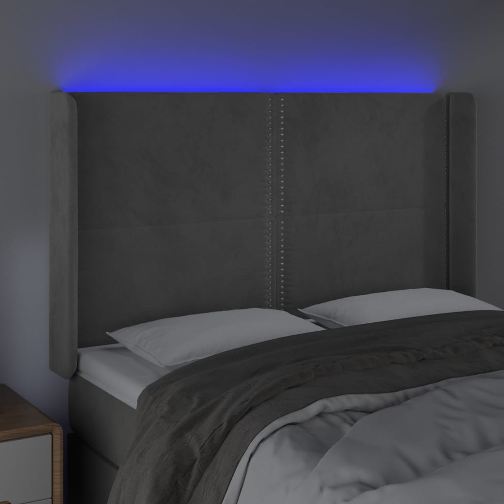 Hoofdbord LED 147x16x118/128 cm fluweel lichtgrijs is nu te koop bij PeponiXL, paradijselijk wonen!