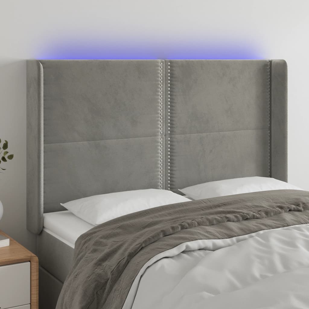 Hoofdbord LED 147x16x118/128 cm fluweel lichtgrijs is nu te koop bij PeponiXL, paradijselijk wonen!