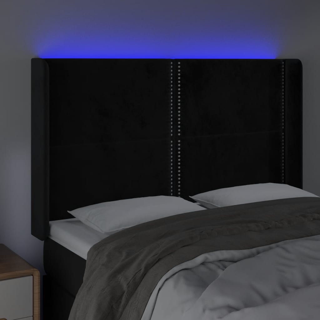 Hoofdbord LED 147x16x118/128 cm fluweel zwart is nu te koop bij PeponiXL, paradijselijk wonen!