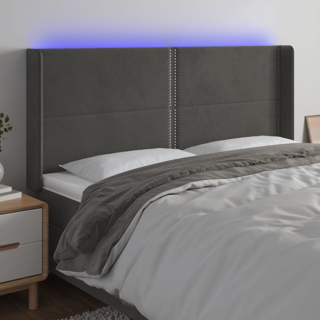 Hoofdbord LED 163x16x118/128 cm fluweel donkergrijs is nu te koop bij PeponiXL, paradijselijk wonen!