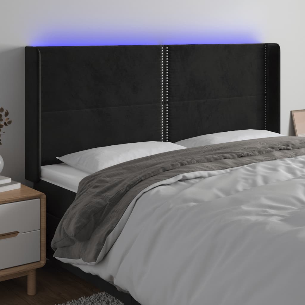 Hoofdbord LED 163x16x118/128 cm fluweel zwart is nu te koop bij PeponiXL, paradijselijk wonen!