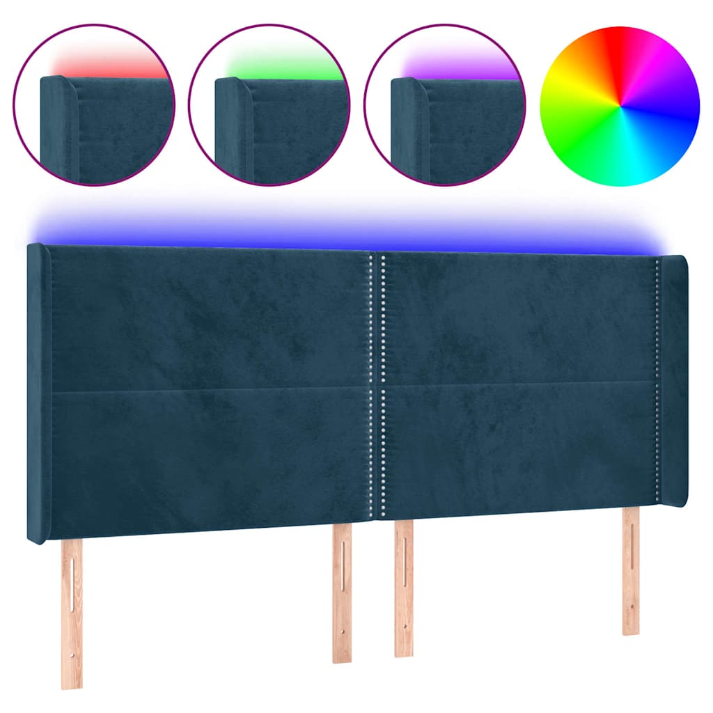 Hoofdbord LED 163x16x118/128 cm fluweel donkerblauw is nu te koop bij PeponiXL, paradijselijk wonen!