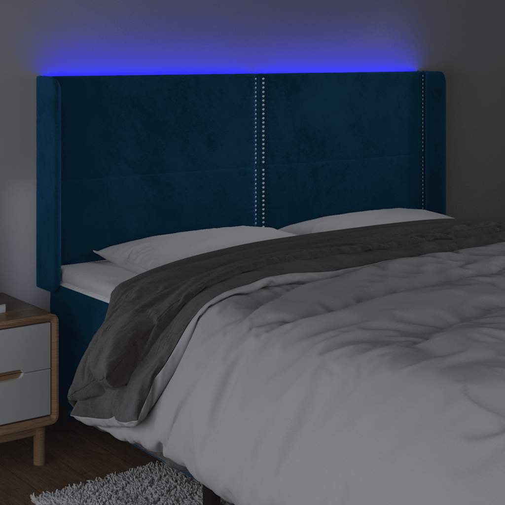Hoofdbord LED 163x16x118/128 cm fluweel donkerblauw is nu te koop bij PeponiXL, paradijselijk wonen!