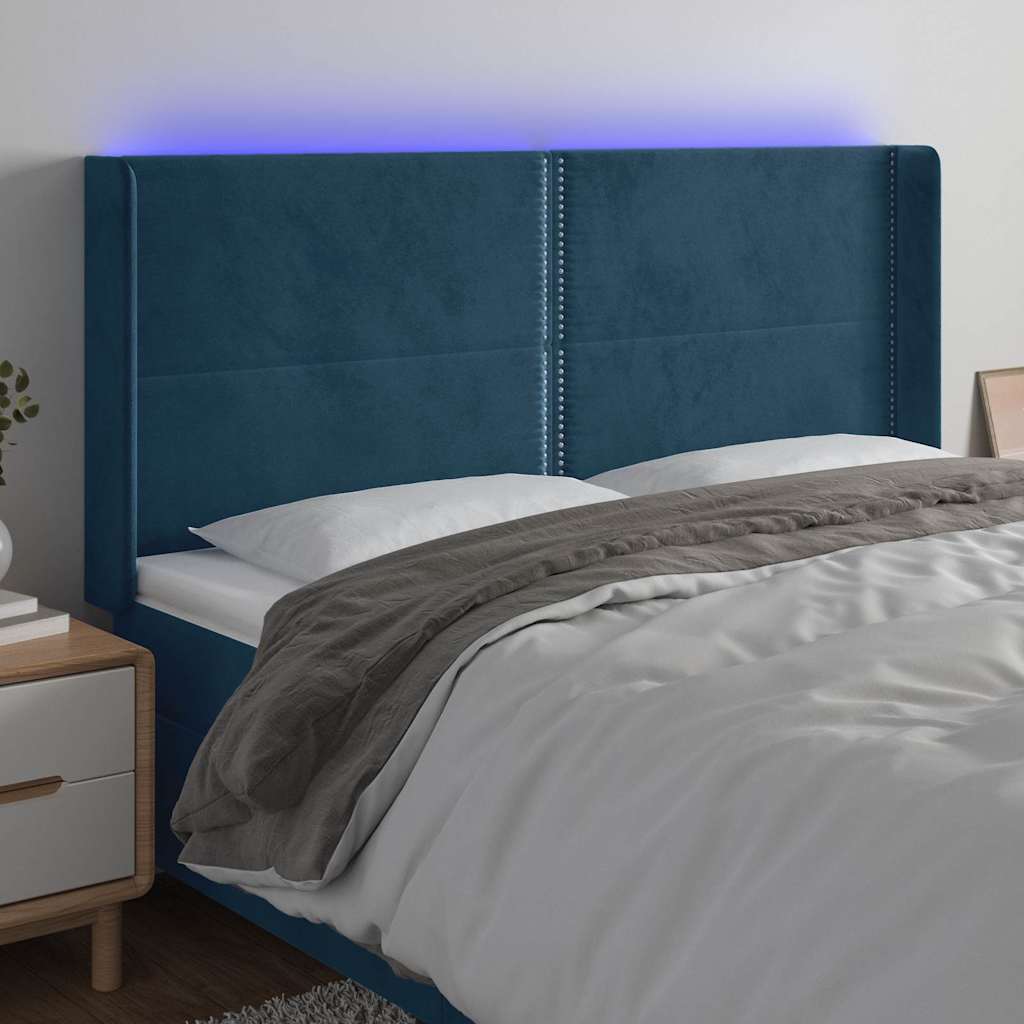 Hoofdbord LED 163x16x118/128 cm fluweel donkerblauw is nu te koop bij PeponiXL, paradijselijk wonen!