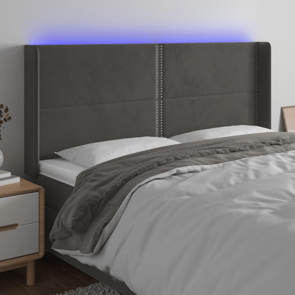 Hoofdbord LED 183x16x118/128 cm fluweel donkergrijs is nu te koop bij PeponiXL, paradijselijk wonen!