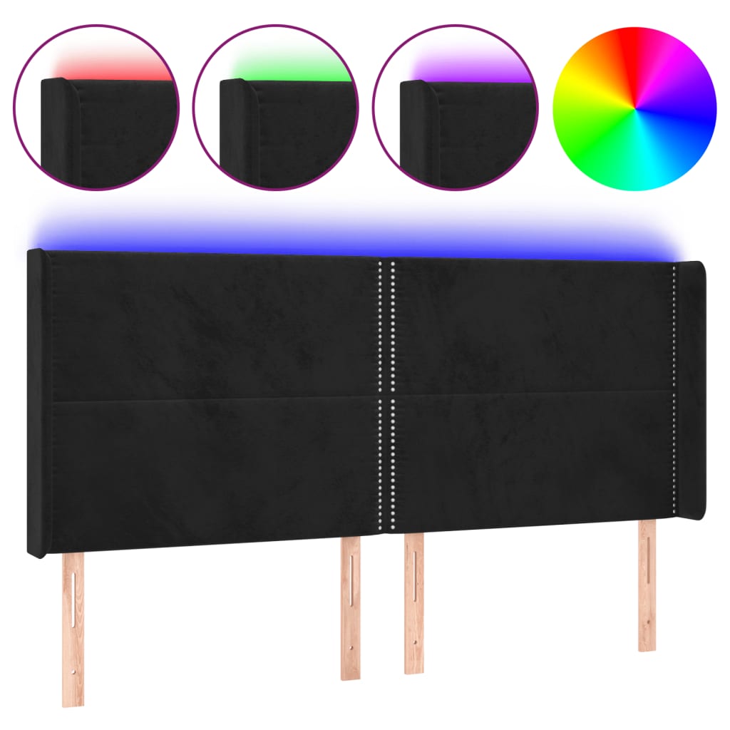 Hoofdbord LED 183x16x118/128 cm fluweel zwart is nu te koop bij PeponiXL, paradijselijk wonen!